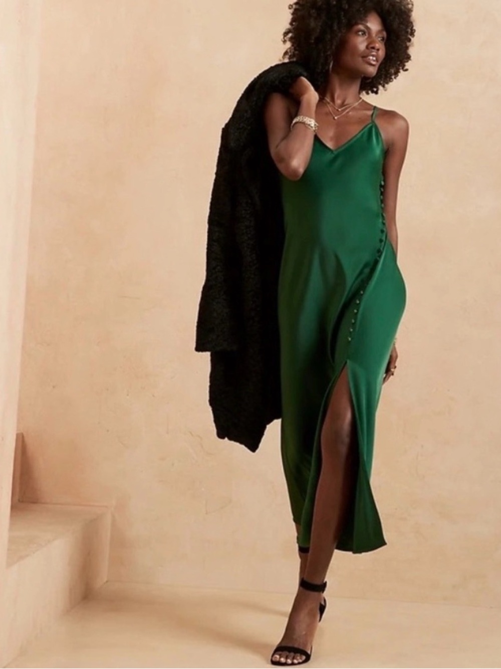 Banana Republic Emerald Slip Dress w. Buttons size 0